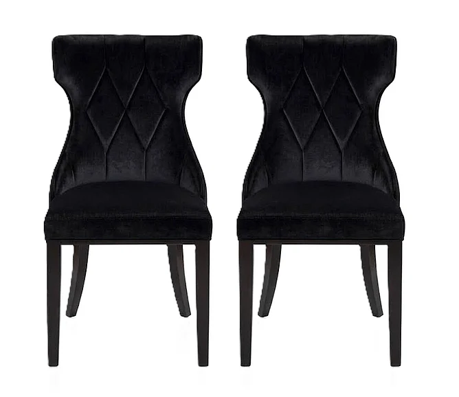 Manhattan Comfort Reine Black and Walnut Velvet Dining Chair (Set of Two) DC007-BK