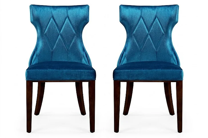 Manhattan Comfort Reine Cobalt Blue and Walnut Velvet Dining Chair (Set of Two) DC007-CB