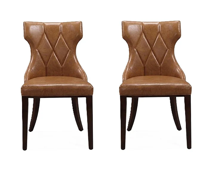 Manhattan Comfort Reine Saddle and Walnut Faux Leather Dining Chair (Set of Two) DC007-SA