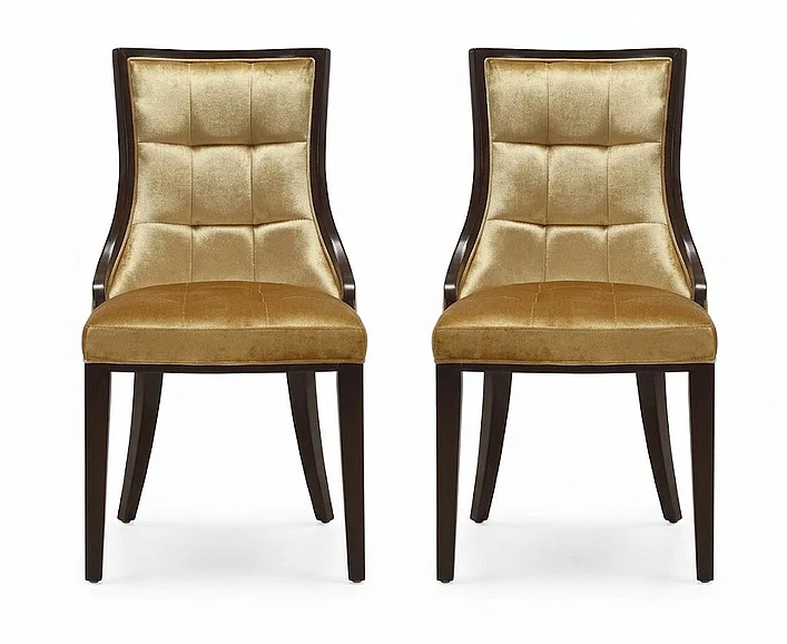 Manhattan Comfort Fifth Avenue Antique Gold and Walnut Velvet Dining Chair (Set of Two) DC008-AG
