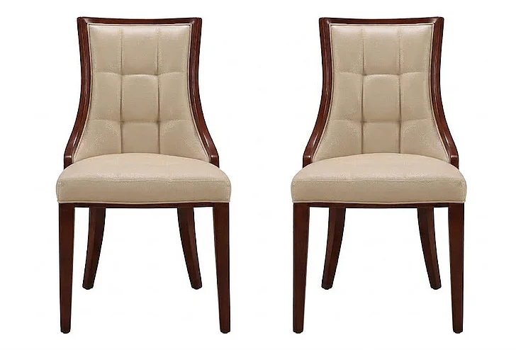 Manhattan Comfort Fifth Avenue Cream and Walnut Faux Leather Dining Chair (Set of Two) DC008-CR