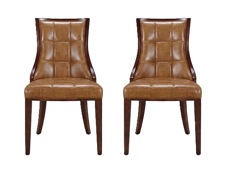 Manhattan Comfort Fifth Avenue Saddle and Walnut Faux Leather Dining Chair (Set of Two) DC008-SA