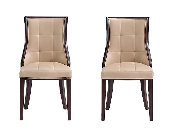 Manhattan Comfort Fifth Avenue Faux Leather and Velvet Dining Chair in Tan and Walnut (Set of 2) DC008-TN