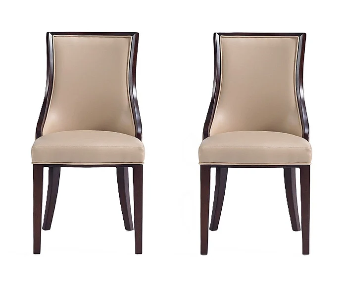 Manhattan Comfort Grand Faux Leather and Velvet Dining Chair in Tan with Beech Wood Frame (Set of 2) DC048-TN
