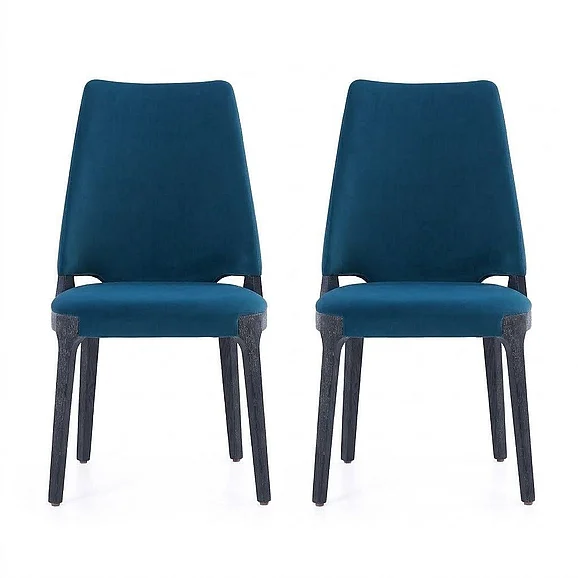 Manhattan Comfort Kara Modern Velvet Upholstered Dining Chair in Blue- Set of 2 DC057-BL