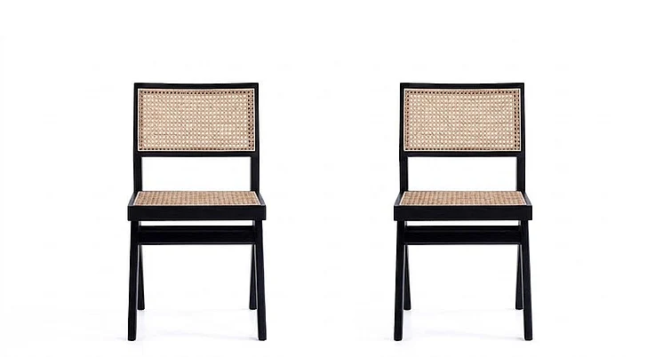 Manhattan Comfort Hamlet Dining Chair in Black and Natural Cane - Set of 2 DCCA03-BK