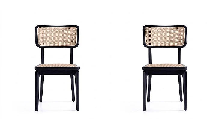 Manhattan Comfort Giverny Dining Chair in Black and Natural Cane - Set of 2 DCCA04-BK