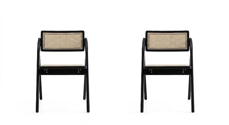 Manhattan Comfort Lambinet Folding Dining Chair in Black and Natural Cane - Set of 2 DCCA07-BK