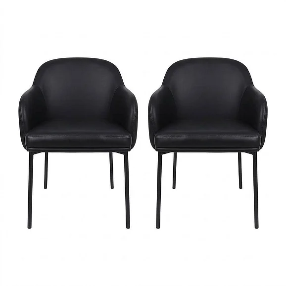 Manhattan Comfort Loft Metal Vegan Leather Armchair (Set of 2) in Black DC1535-2