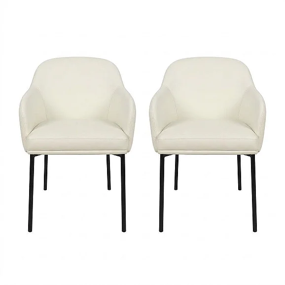 Manhattan Comfort Loft Metal Vegan Leather Armchair (Set of 2) in Ivory DC1535-3