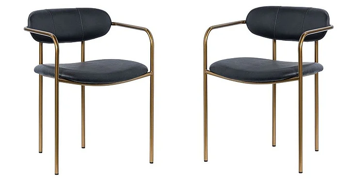 Mercana Parker Black Leather Seat Gold Metal Dining Chair (Set of 2) 69361V;69361V PROMO