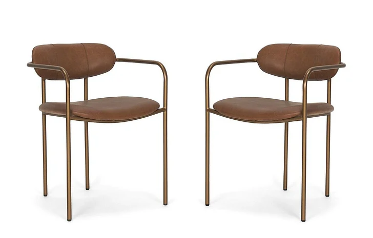 Mercana Parker Brown Leather Seat Gold Metal Frame Dining Chair (Set of 2) 71227;71227 PROMO