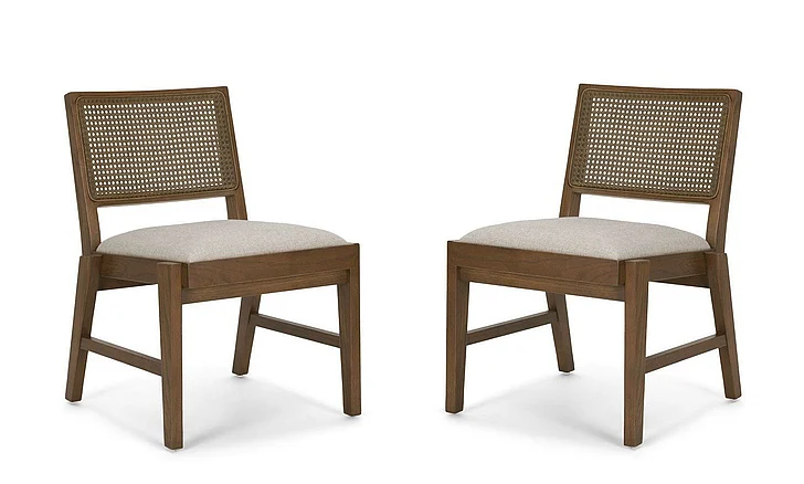 Mercana Reid Framed Brown Cane Cream Fabric Dining Chair (Set of 2) 71243;71243 PROMO