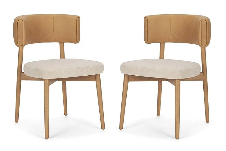 Mercana Motley Curved Open Back Cream Fabric and Tan Leather Dining Chair (Set of 2) 71261;71261 PROMO