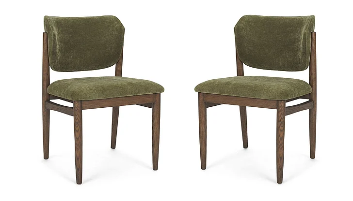 Mercana Cline Curved Back Dining Side Chair | Olive Fabric w/ Brown Wood (Set of 2) 71274