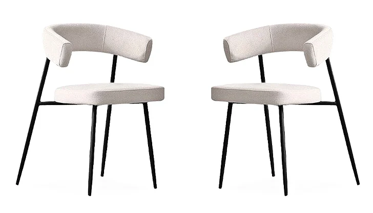 Mobital Cassis Dining Chair Light Ivory Fabric Black Powder Coated Steel Base, (Set of 2) DCH-CASS-IVOR-PCBLA