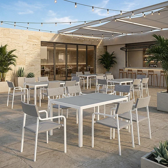 Restaurant Outdoor Dining Set - Modway Raleigh Outdoor Patio 7pc Aluminum Dining Set in White Gray