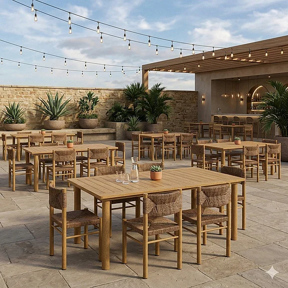 Restaurant Outdoor Dining Set - Modway Parkland Outdoor Patio 7pc Aluminum Dining Set in Natural