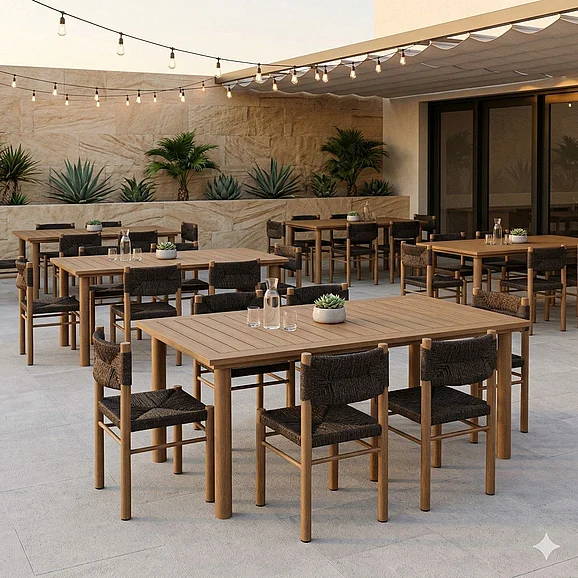 Restaurant Outdoor Dining Set - Modway Parkland Outdoor Patio 7pc Aluminum Dining Set in Walnut