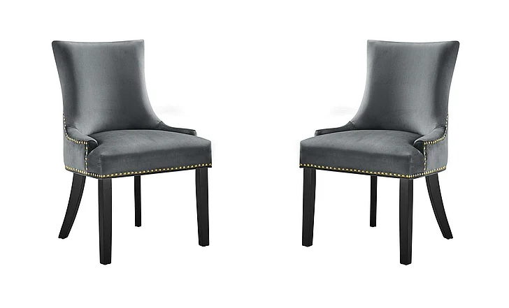 Modway Marquis Performance Velvet Dining Chairs Set of 2 in Gray EEI-5010-GRY