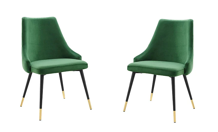 Modway Adorn Performance Velvet Dining Side Chair Set of 2 in Emerald EEI-5043-EME