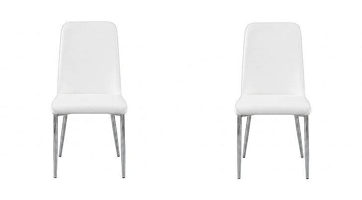 Monarch Specialties Matteo Dining Side Chair (Set of 2) Upholstered White Leather Look Chrome Metal I 1033