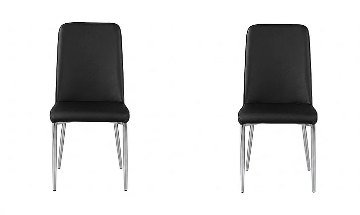 Monarch Specialties Matteo Dining Side Chair (Set of 2) Upholstered Black Leather Look Chrome Metal I 1034