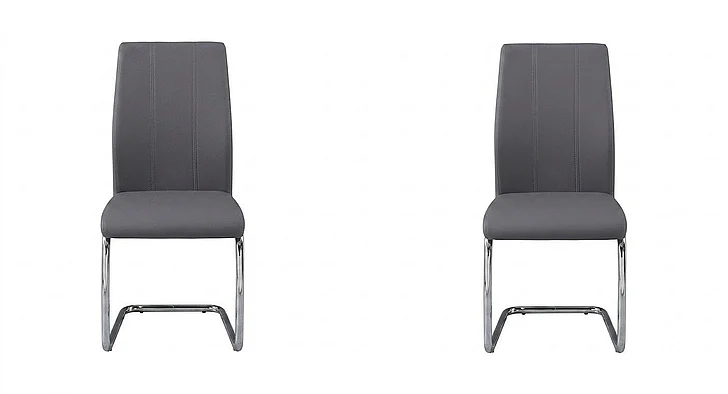 Monarch Specialties Luca Dining Side Chair (Set of 2) Upholstered 39H Grey Leather Look Chrome Metal I 1077