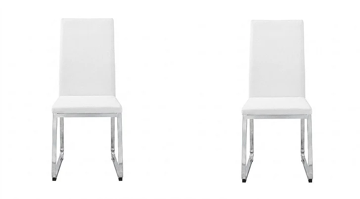 Monarch Specialties Soren Dining Side Chair (Set of 2) Upholstered White Leather Look Chrome Metal I 1093