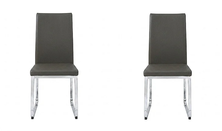 Monarch Specialties Soren Dining Side Chair (Set of 2) Upholstered Grey Leather Look Chrome Metal I 1094