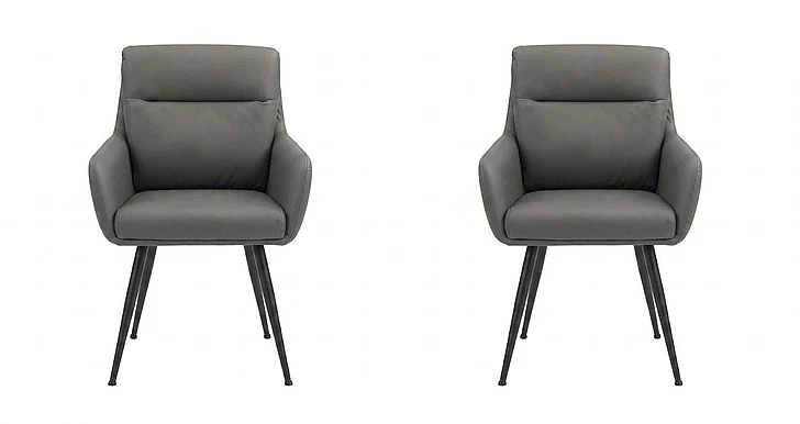 Monarch Specialties Dorian Dining Chair 34H (Set of 2) Upholstered Side Grey Leather Look Black Metal I 1116