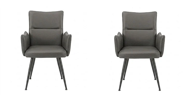 Monarch Specialties Leo Dining Chair 36H (Set of 2) Upholstered Side Grey Leather Look Black Metal I 1126