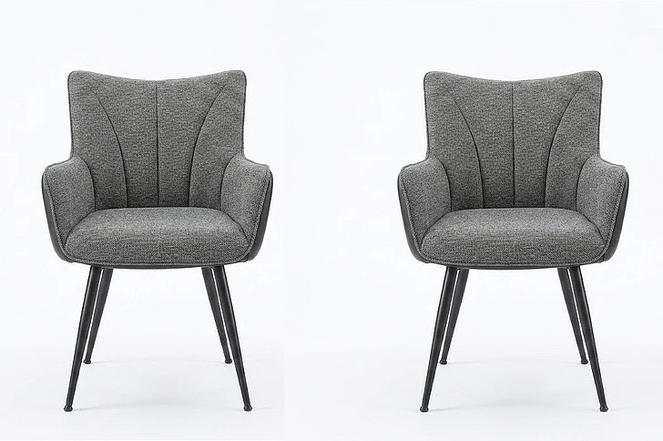 Monarch Specialties Claudine Dining Chair 35H (Set of 2) Upholstered Side Dark Grey Fabric Black Leather Look I 1167