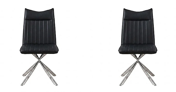 Monarch Specialties Nico Dining Side Chair (Set of 2) Upholstered Black Leather Look Chrome Metal I 1213