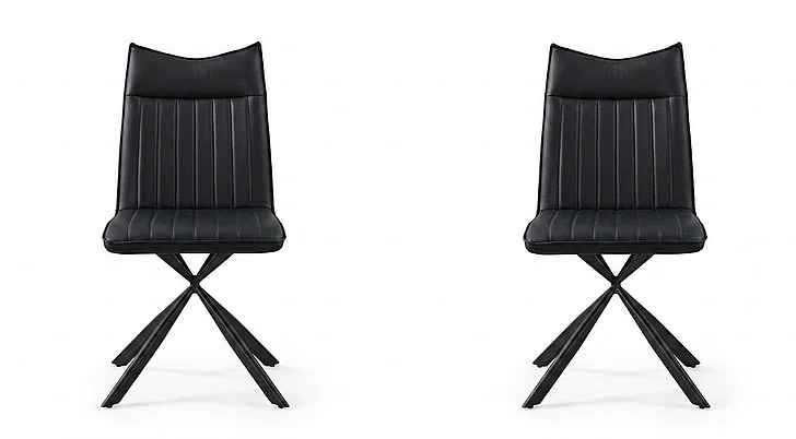 Monarch Specialties Nico Dining Side Chair (Set of 2) Upholstered Black Leather Look Black Metal I 1215