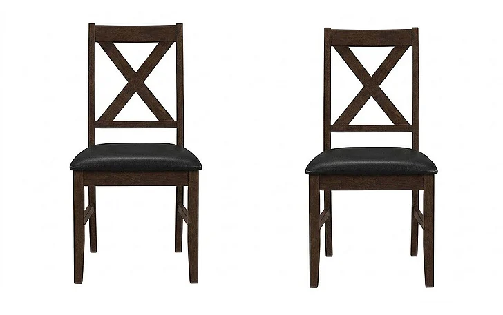 Monarch Specialties Dining Chair 37H (Set of 2) Side Upholstered Brown Solid Wood Brown Leather Look I 1333