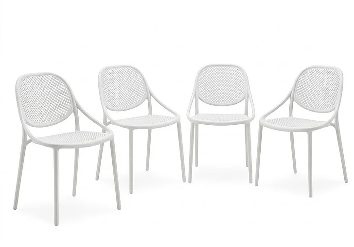 Monarch Specialties Florian Outdoor Chair 32H Stacking Dining Armchair Patio Chairs (Set of 4 White I 4015 Ship Via FedEx/UPS