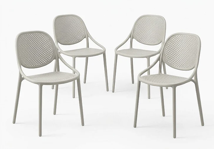 Monarch Specialties Florian Outdoor Chair 32H Stacking Dining Armchair Patio Chairs (Set of 4 Light Grey Natural Taupe I 4016 Ship Via FedEx/UPS