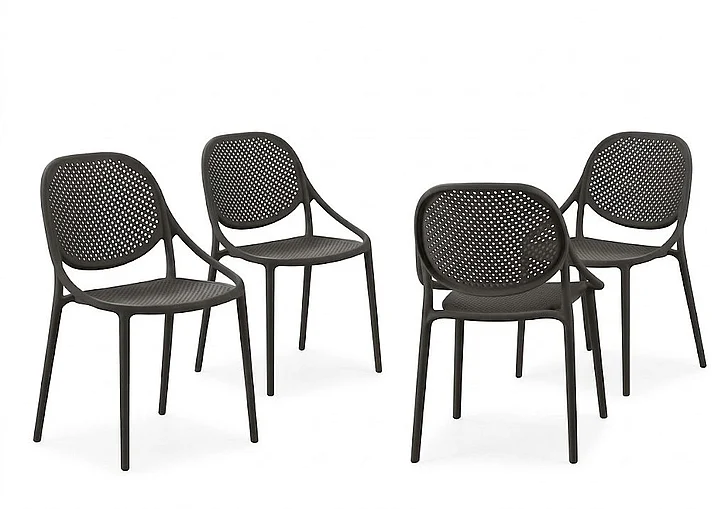 Monarch Specialties Florian Outdoor Chair 32H Stacking Dining Armchair Patio Chairs (Set of 4 Black I 4019 Ship Via FedEx/UPS