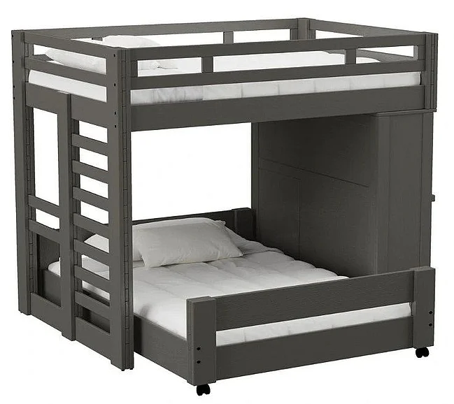 Elements International Cali Kids 4-Piece Twin Over Full Basic Loft with Desk Bedroom Set in Sleek Gray