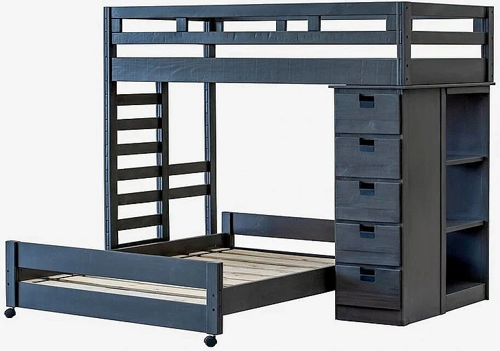 Elements International Cali Kids 4-Piece Loft Bookcase Bedroom Set in Sleek Gray