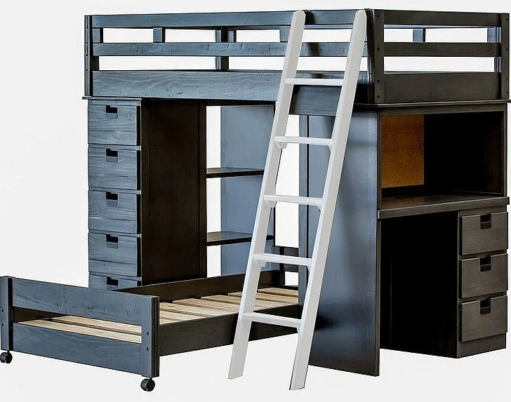 Elements International Cali Kids 4-Piece Basic Loft with Desk Bedroom Set in Sleek Gray