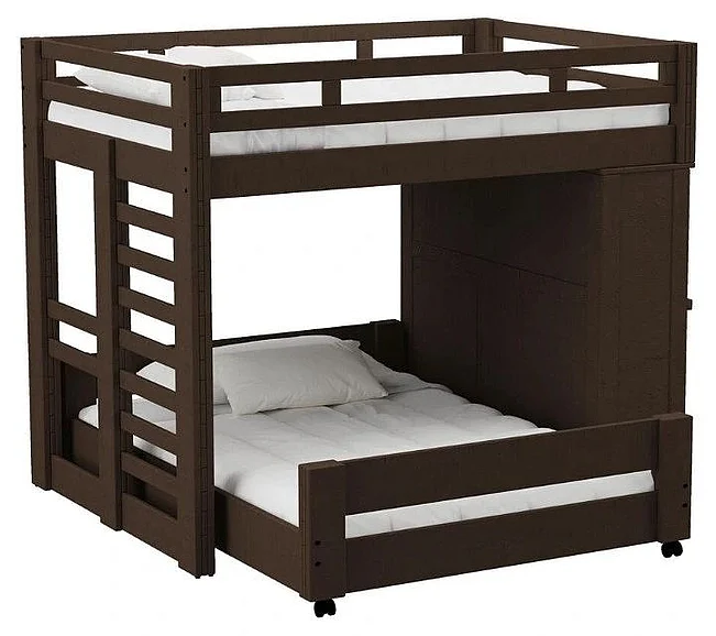 Elements International Cali Kids 4-Piece Twin Over Full Basic Loft Bedroom Set in Brown