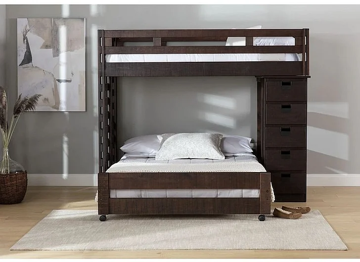 Elements International Cali Kids 4-Piece Loft Bookcase Bedroom Set in Brown