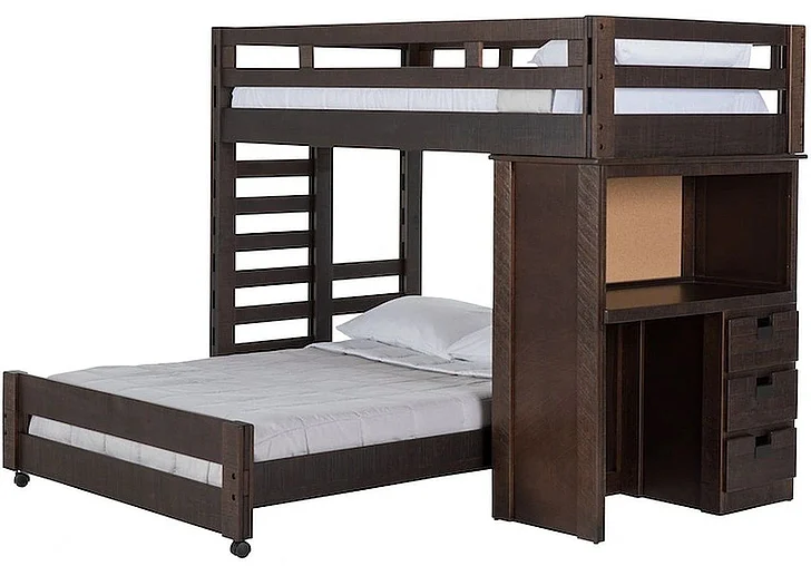Elements International Cali Kids 4-Piece Basic Loft with Desk Bedroom Set in Brown