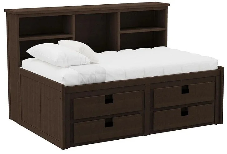 Elements International Cali Kids 4-Piece Wall Bedroom Set in Brown
