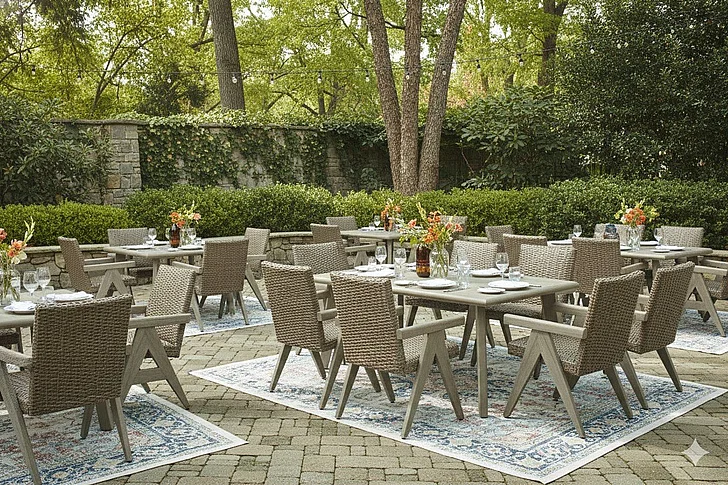 Restaurant Outdoor Seating Set - Haven Retreat 7Pc Outdoor Dining Table Set In Beige