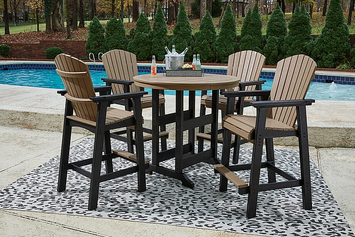 Fairen Trail 5-Piece Outdoor Bar Table Set in Black/Driftwood