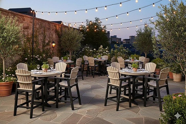 Restaurant Outdoor Seating Set - Fairen Trail 5Pc Outdoor Bar Table Set in Black/Driftwood