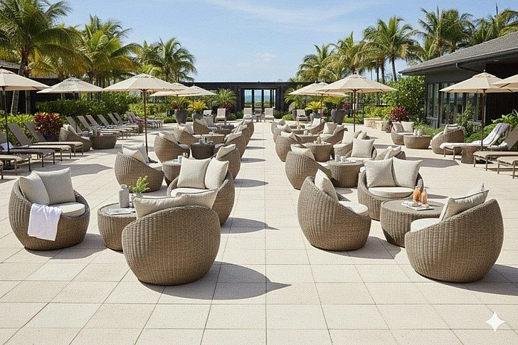 Restaurant Outdoor Seating Set - Danson 6Pc Outdoor Seating Set in Beige
